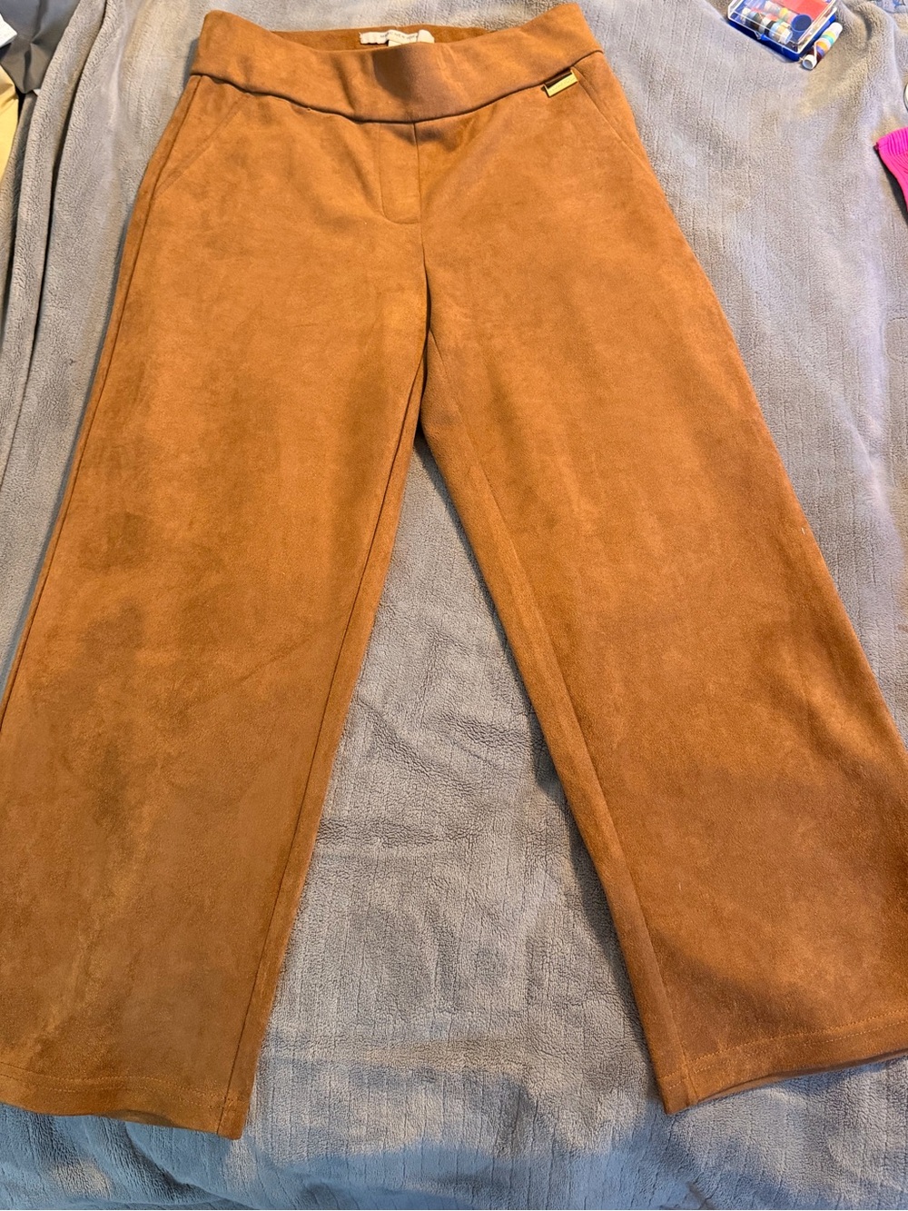 Marc New York Wide-Leg Faux Suede Pants in Camel Brown